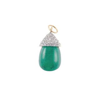 18k Gold Diamond Emerald Drop Pendant
