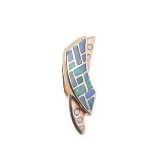  Diamond Opal Inlay Slide Gold Pendant