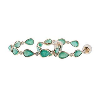 18k Gold Diamond Natural Emerald Hoop Earrings
