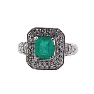 18k Gold Diamond Emerald Ring