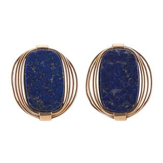 1960s 19k Gold Lapis Earrings