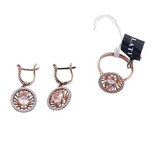 Kallati Rose gold Diamond Morganite Ring Earrings Set