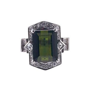 14k Gold Diamond Green Tourmaline Ring