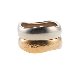 Cartier 18k Two Tone Gold Wave Band Ring Set