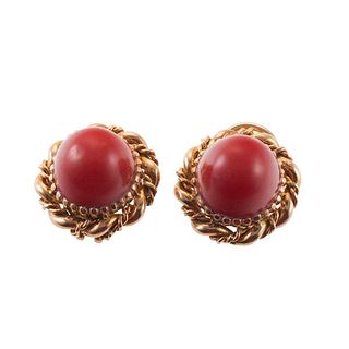 Midcentury 18k Gold Coral Clip on Earrings