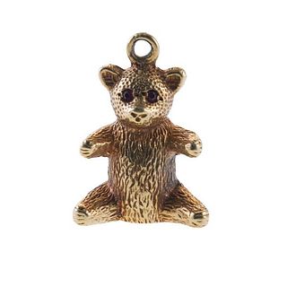 14k Gold Ruby Teddy Bear Charm Pendant