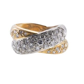 18k Two Tone Diamond Crossover Band Ring