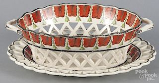 Creamware basket and undertray, 19th c., 3'' h., 9 3/4'' w.