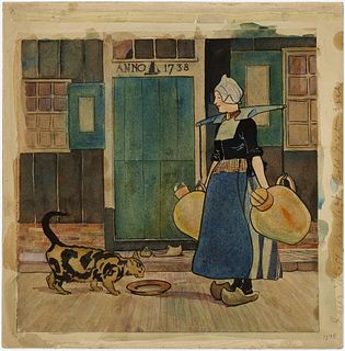 Edward Penfield - Dutch Woman and Cat