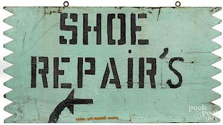 Painted double-sided Shoe Repair sign, mid 20th c., 11 1/4'' x 21''.