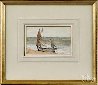 Edmund Wimperis (British 1835-1900), watercolor of a beached boat, initialed lower left