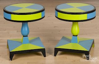 Pair of painted end tables, by Steve and Kim Cherry, Lancaster, PA, 21'' h., 18'' w.