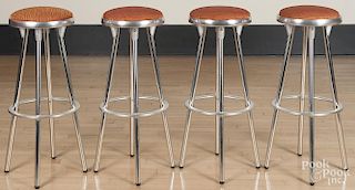 Set of four chrome bar stools, 32'' h.