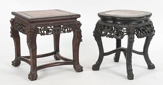 Two Chinese Rosewood and Marble Low Tables