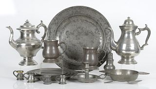 A Group of Antique Pewter Tableware