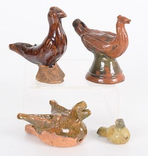A Group of Antique Redware Bird Form Whistles