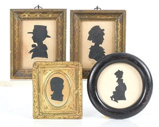 Four Silhouette Profile Portrait Miniatures