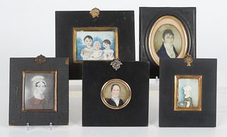 Five Portrait Miniatures, 19th Century