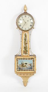 Federal Eglomise Banjo Clock, Samuel Abbot