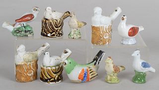 A Group of Bird Form Whistles Including Staffordshire
