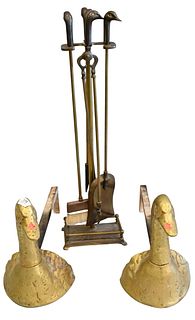 Figural Goose Fireplace Set with Tools