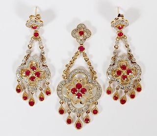 14KT RUBY MOTHER-OF-PEARL & DIAMOND SUITE