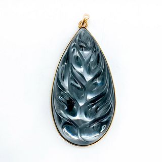 Lalique Crystal Heliconia Smokey Grey Leaf Pendant