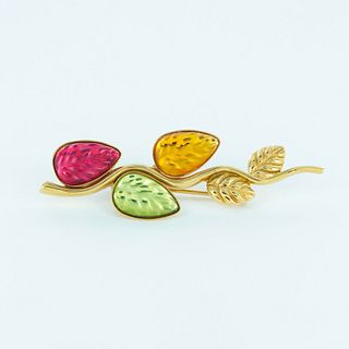 Lalique Colorful Crystal Leaves Brooch Pin