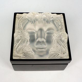 Lalique Crystal Lidded Box, Masque De Femme Noir