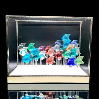 25pc Lalique Crystal Fish Figurines in Original Lalique Display Tank