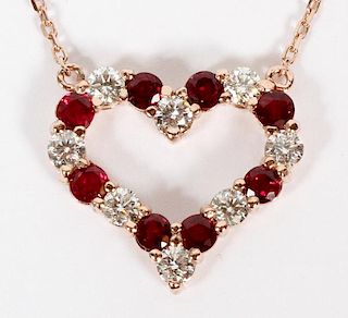 1.56CT RUBY AND DIAMOND HEART NECKLACE