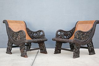 Pair, Antique Anglo-Indian Carved Chairs