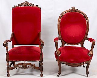 ENGLISH-STYLE MAHOGANY GENTLEMAN AND LADY'S CHAIRS