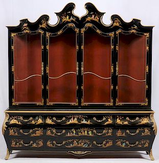 CHINESE LACQUERED AND PAINTED BREAKFRONT CABINET