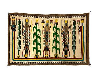 Navajo Yei and Rainbow God Pictorial Rug c. 1940s, 36" x 53" (T6496)