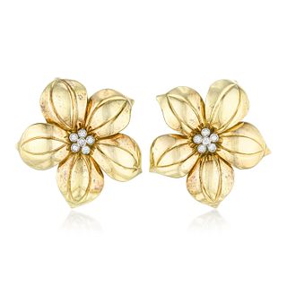 Vintage Diamond Gold Flower Earrings