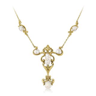 Art Nouveau Pearl and Gold Necklace