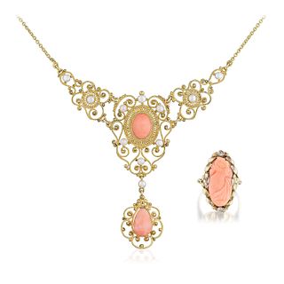 Group of Antique Coral Gold Jewelry