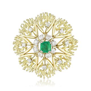 Emerald and Diamond Gold Brooch