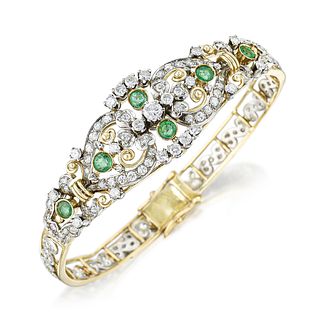 Vintage Emerald and Diamond Bangle Bracelet