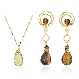 Tiger's Eye Earrings and Tiffany & Co. Citrine Necklace