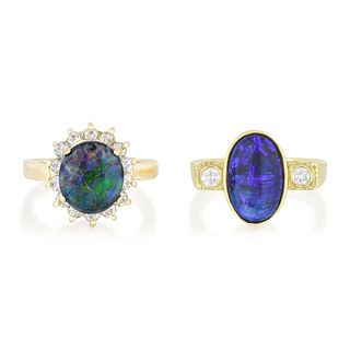 Group of Two Opal and Diamond Rings