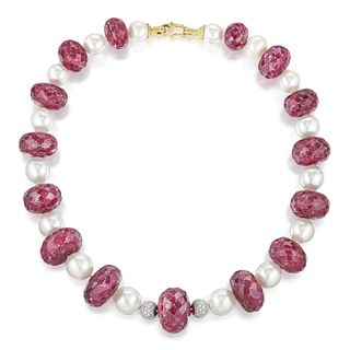 Ruby Pearl and Diamond Necklace