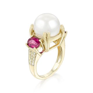 Pearl Ruby and Diamond Ring, GIA Certified