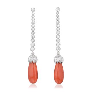 Diamond and Coral Drop Earrings