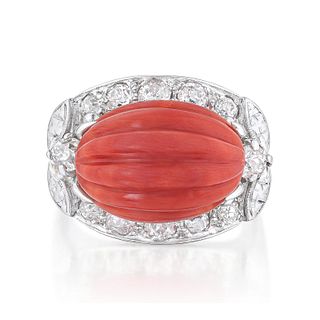 Art Deco Coral and Diamond Ring