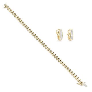 Group of One Diamond Bracelet and One Pair of Diamond Earrings