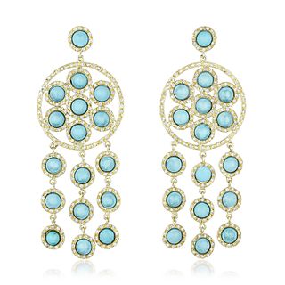 Turquoise and Diamond Chandelier Gold Earrings