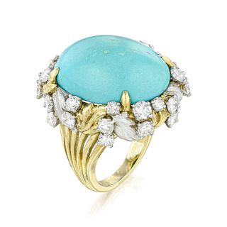 Vintage Turquoise and Diamond Gold Ring