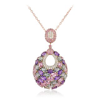 Multi-Color Sapphire Amethyst and Diamond Necklace